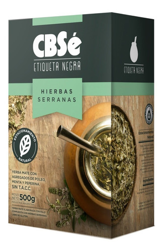 Yerba Cbse Etiqueta Negra Hierbas Serranas Caja 500g S/ Tacc