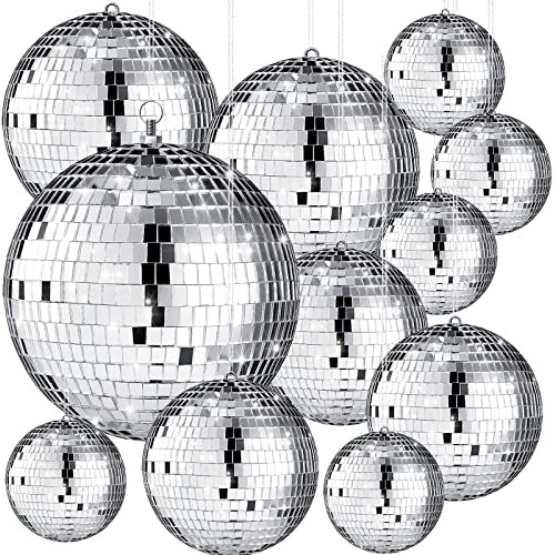 12pcs Mirror Disco Balls Ornaments Silver Disco Ball Ha...