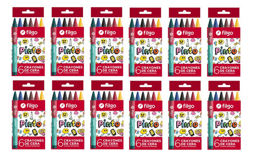 12 Cajas De Crayones De Cera Filgo Pinto X 6 Colores