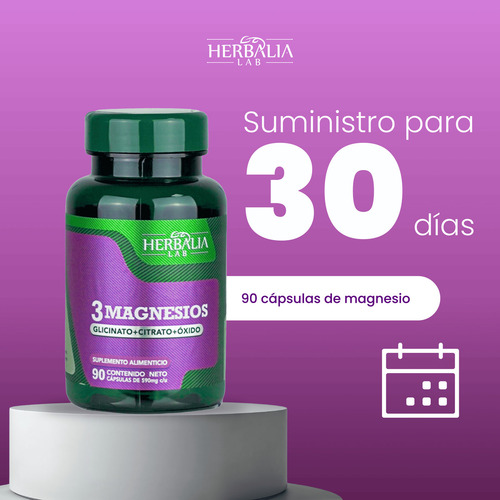 Magnesio Complex 3 en 1 – Glicinato, Citrato y Óxido – Fórmula Avanzada para Uso Diario – 90 Cápsulas | Herbalia Lab