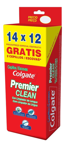 Cepillo de dientes Colgate Premier Clean 2 Cepillos Gratis medio pack x 14 unidades