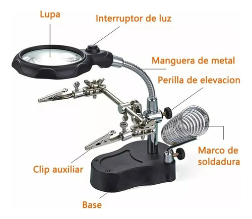 Lupa Con Led Pinza Base Para Cautín Reparacion Electrónicos