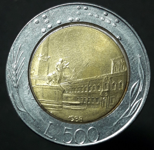 Moneda Bimetalica 1988 Italia 500 Liras 