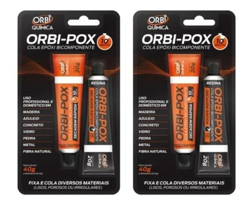 Kit 2 Cola Epóxi Orbi Pox 10 Min 40g (tipo Araldite)