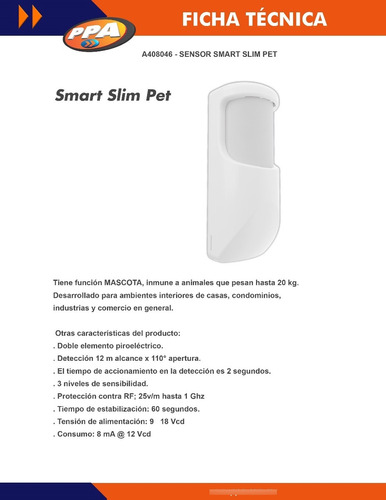 Sensor De Alarma, Smart Slim Pet, Marca Ppa
