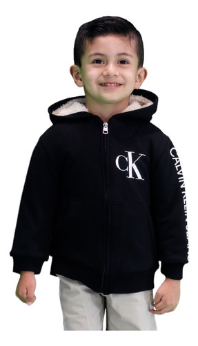 Sudadera Afelpada Calvin Klein Negro Logo En Blanco