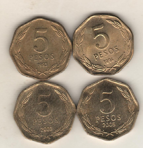 Chile Lote De 4 Monedas De 5 Pesos - Km 232