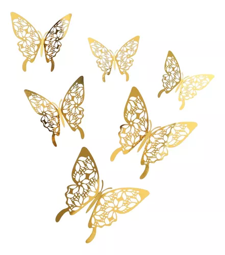 Set 12 Mariposas Decorativas 3d Cartulina Metalizada Adhesiv