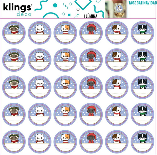 Imagen 3 de 5 de Etiquetas Para Copas Presentes Regalos Navidad Gatitos