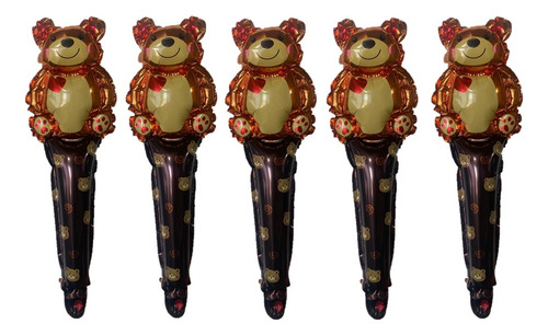 Pack 5 Globos Bates Oso Corazón Metalizados 50cm Decoración