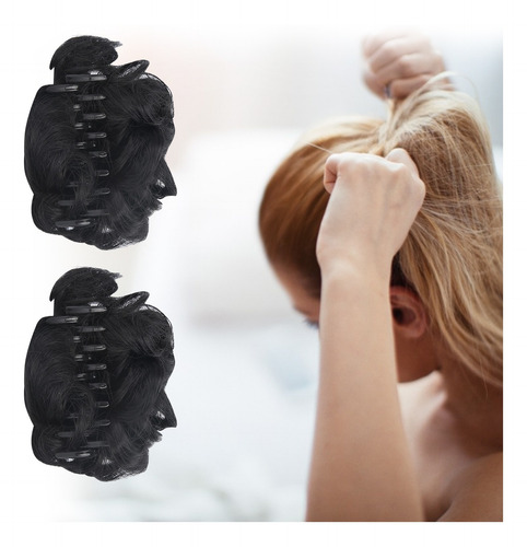 Moño De Pelo Falso Negro Fibra Sintética De Alta Temperatura