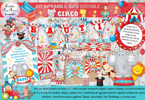 Kit Imprimible Candy Digital Circo Payaso 100% Editable