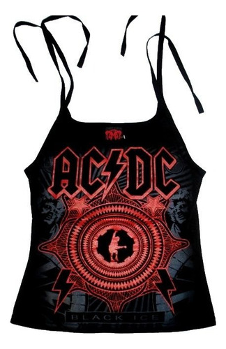 Ac/dc Black Ice Polo Mujer Tiras Ajustables Small Rockoutlet