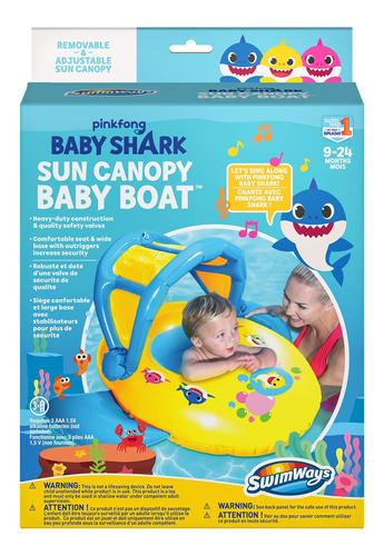 Swimways Pinkfong Baby Shark Sun Canopy Baby Boat Con Música