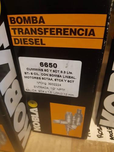 Bomba De Transferencia Diesel Cummins 6c-6cl 8.3lts Kobla