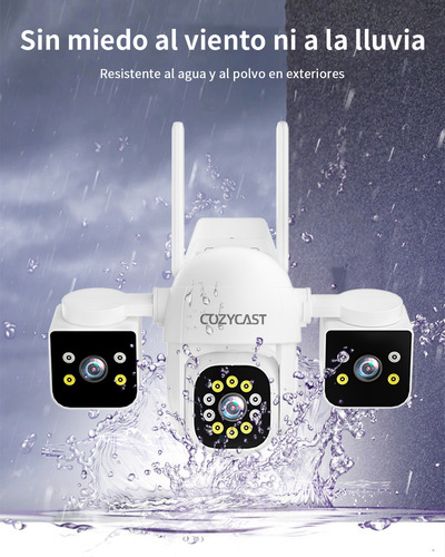 Cámara Seguridad Exterior 3 Lentes 360° Full Hd - Wifi 5mp, Visión Nocturna 10m Con 12 Ir + 14 Luces, Alerta Movimiento, Resistente Agua, Soporte Microsd 128gb Y Nube
