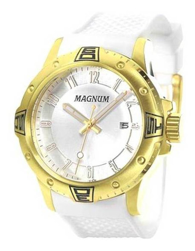 Relógio Magnum Masculino Dourado Silicone Branco 34414b