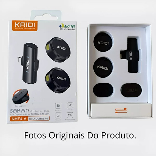 Microfone Lapela Sem Fio Kaidi Para Iphone X Ao 14 Pro Max Preto