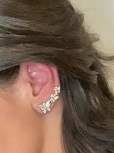 Brinco Ear Cuff Borboleta Zircônias Semijoia Banhado Ouro 18