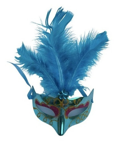 24 Pzas De Antifaz Plástico Con Cordón Tipo Carnaval Fiesta Color Turquesa Plumas1