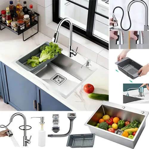 Cuba Pia Cozinha Inox 304 60x40cm Com Torneira Retrátil Kit Prateado
