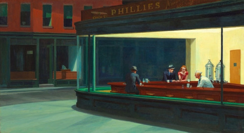 Poster Para Quadro 40x73cm Obra Nighthawks Ornamentar Sala