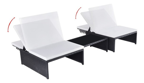 Camastro 2 Uds Con Mesa Poly Rattan Negro M1