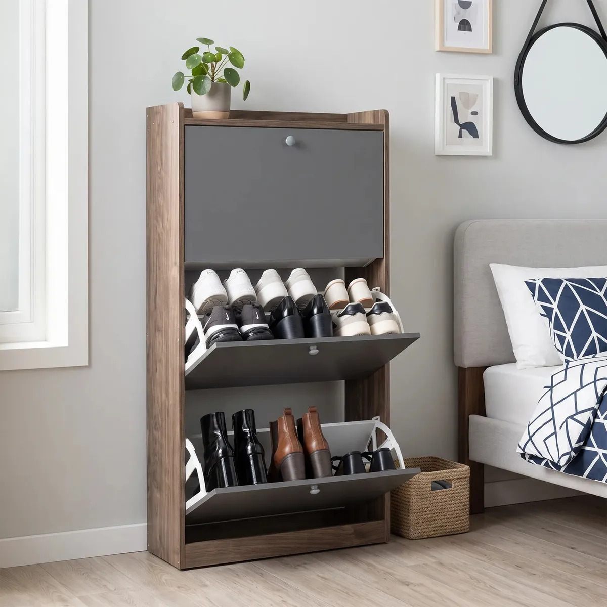 Mueble Zapatero Gabinete Madera Organizador Con 3 Niveles - Negro