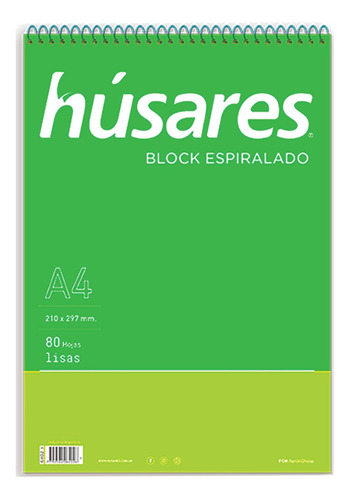 Block A4 Husares Espiralado 80 Hojas Liso