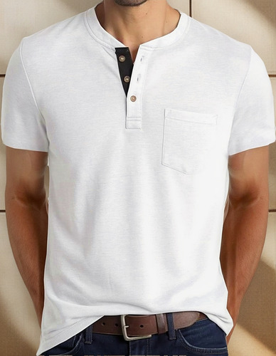 Playera Henley Casual Para Hombre Playera De Solapa Frontal