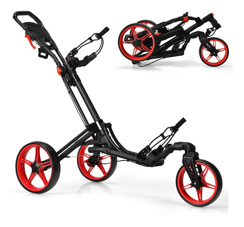 Carrito Golf Plegable Rueda Delantera Giratoria Ajustable 3