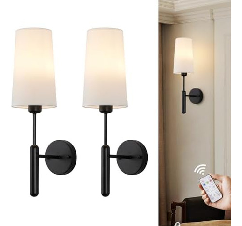 Juego De 2 Apliques De Pared Negros Recargables Con Control