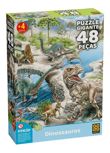 Quebra Cabeça Puzzle Gigante Dinossauros 48 Peças Grow