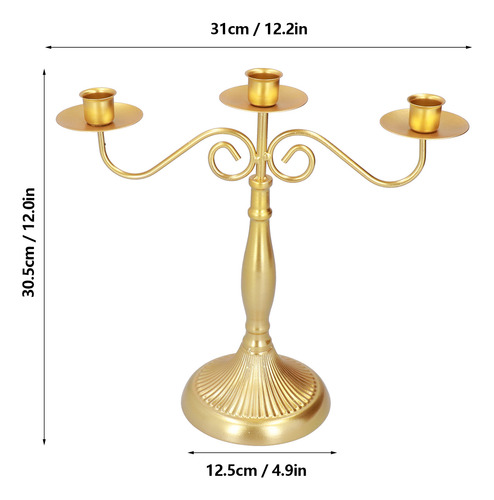 Candelabro Decorativo Dorado Con Tres Cabezas