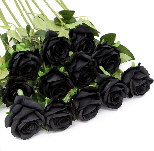 Flores Artificiales De Rosas Negras, 12 Piezas De Flore...