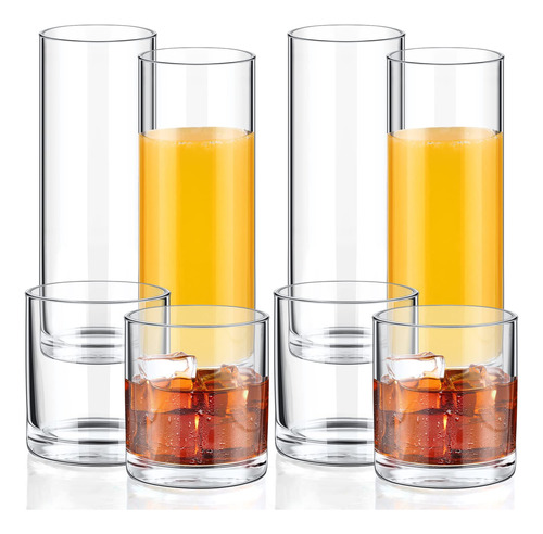 Rtteri Juego De 8 Vasos De 9.8 Onzas, 4 Vasos De Whisky Tran