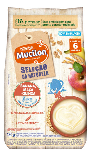 Cereais Infantil Nestlé Mucilon Seleção da Natureza Banana, Maçã e Quinoa em pacote 180 g