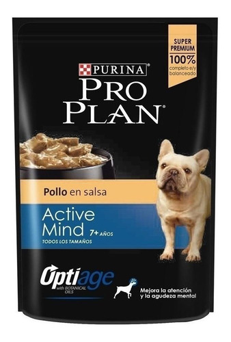 Imagen 1 de 2 de Alimento Pro Plan OptiAge Active Mind 7+ para perro senior todos los tamaños sabor pollo en sobre de 100g