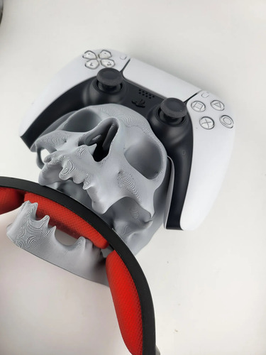 Soporte De Pared Joystick Dualsense Y Auriculares Calavera Blanco