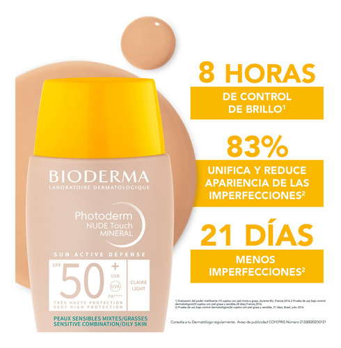 Bioderma Photoderm Nude Touch Spf50+ Tono Claro, 40 Ml