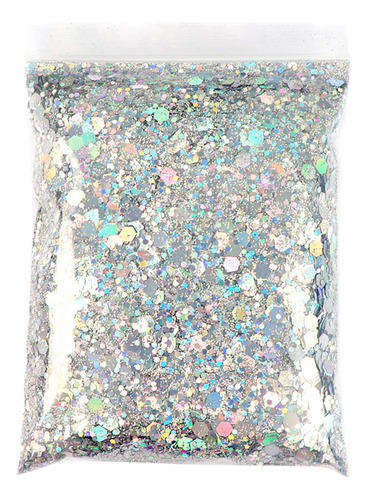 1 Bolsa 50g Brillo De Uñas Iridiscente Lentejuelas Plata