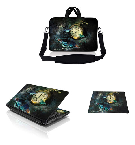 Funda Para Laptop Combo 1 Reloj Mariposa Floral