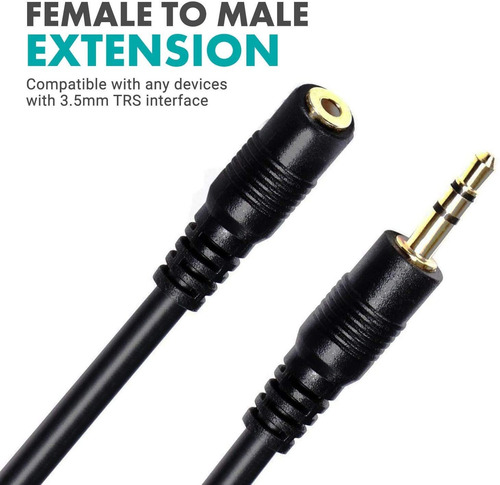 Cable De Extension Audio Estereo M/f 3,5 Mm | Negro, 3 M