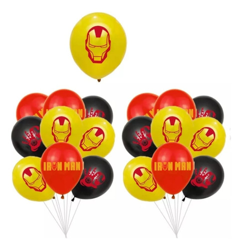 Pack 12 Globos Latex De Iron Man Cumpleaños Y Fiestas