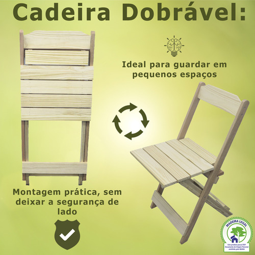 Jogo De Mesa 70x70 C/ 2 Cadeiras Madeira Dobrável Bar (crú )