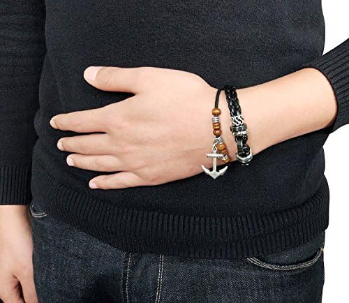 Suyi Pulsera Trenzada Tejida De Cuero Ajustable Multicapa Pu