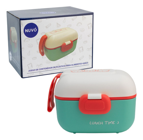 Contenedor Lunch Box Hermético Tapa Divisiones 5 Pzas 450 Ml Color Azul/rojo