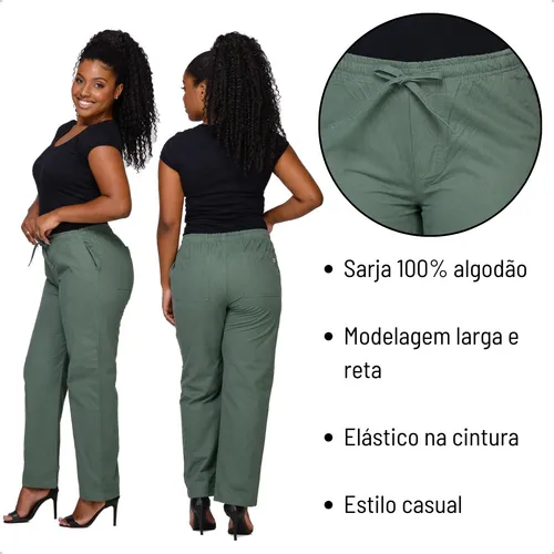 Calça de sarja feminina com elastico na cintura 2025