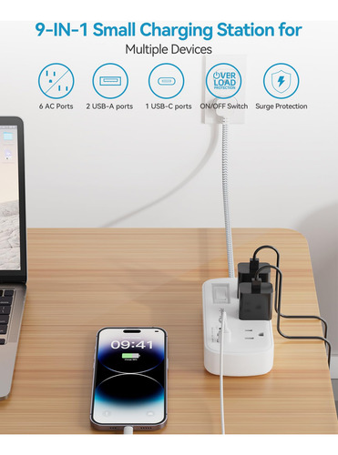 Cable De Extensión Power Strip, Protector Contra Sobretensio
