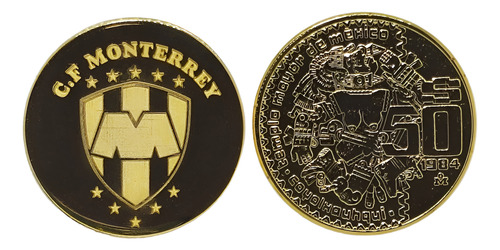 Moneda Club Monterrey Grabado Laser Baño De Oro 14kilates